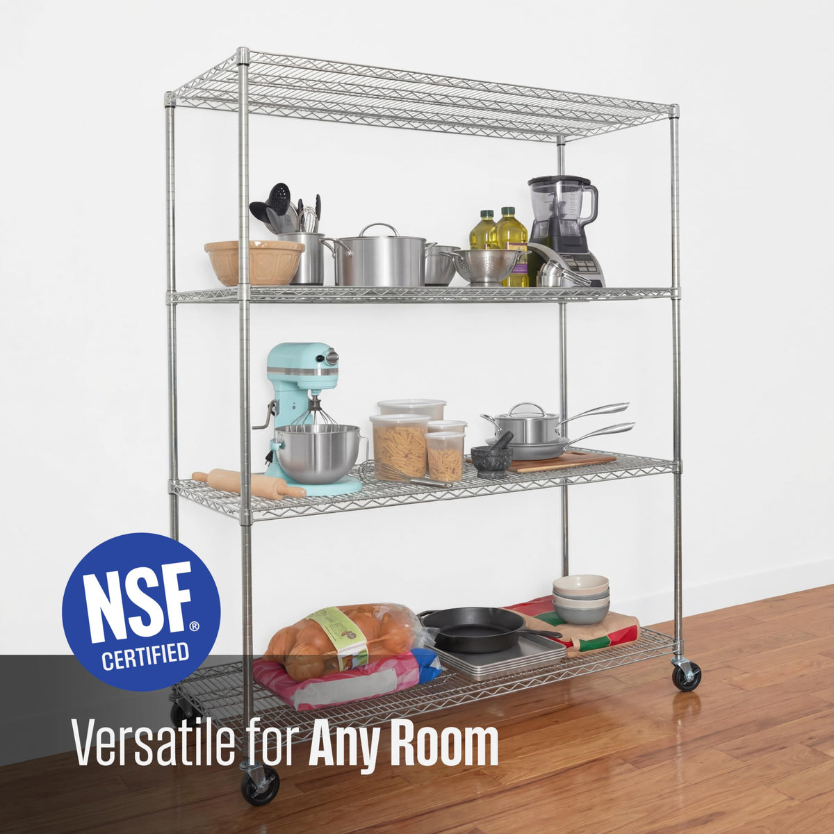 4-Tier Heavy Duty Steel Wire Rack with Wheels S657563