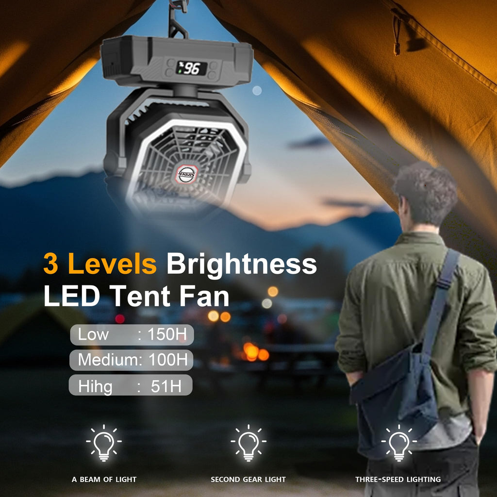 Black 10-Inch 40000mAh Portable Camping Fan C6910