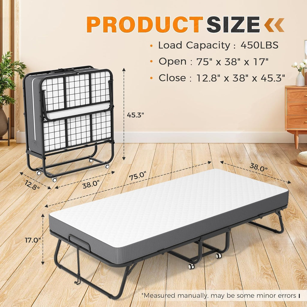 75” x 38” Folding Bed with 5" Memory Foam Mattress A622
