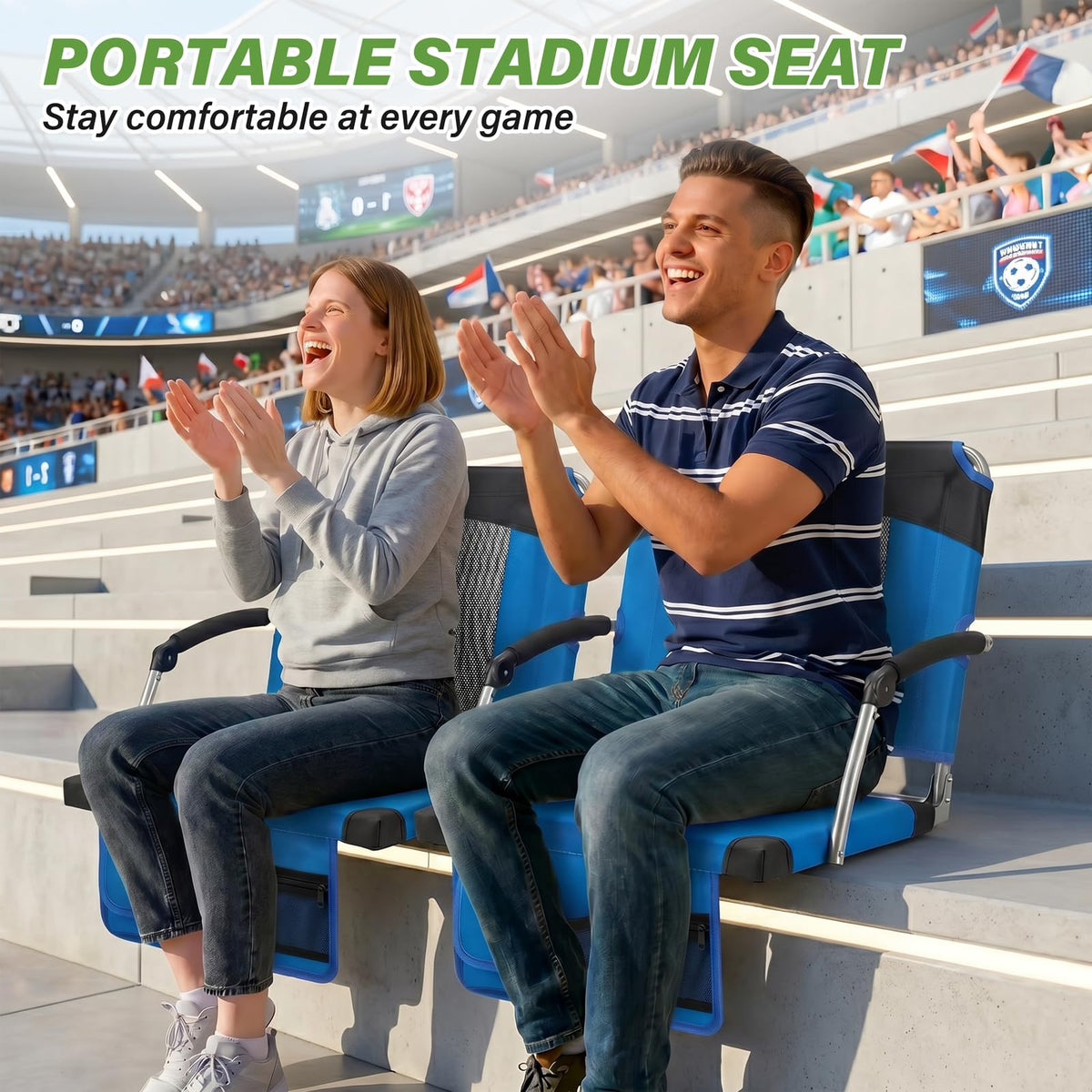 2 Pack Blue Stadium Seats with Back Support & Armrests O23706