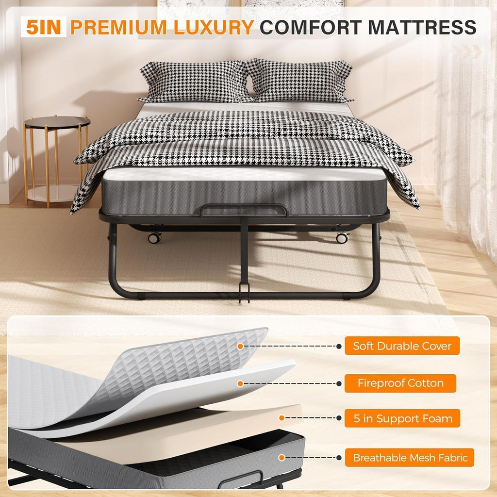 75” x 38” Folding Bed with 5" Memory Foam Mattress A622