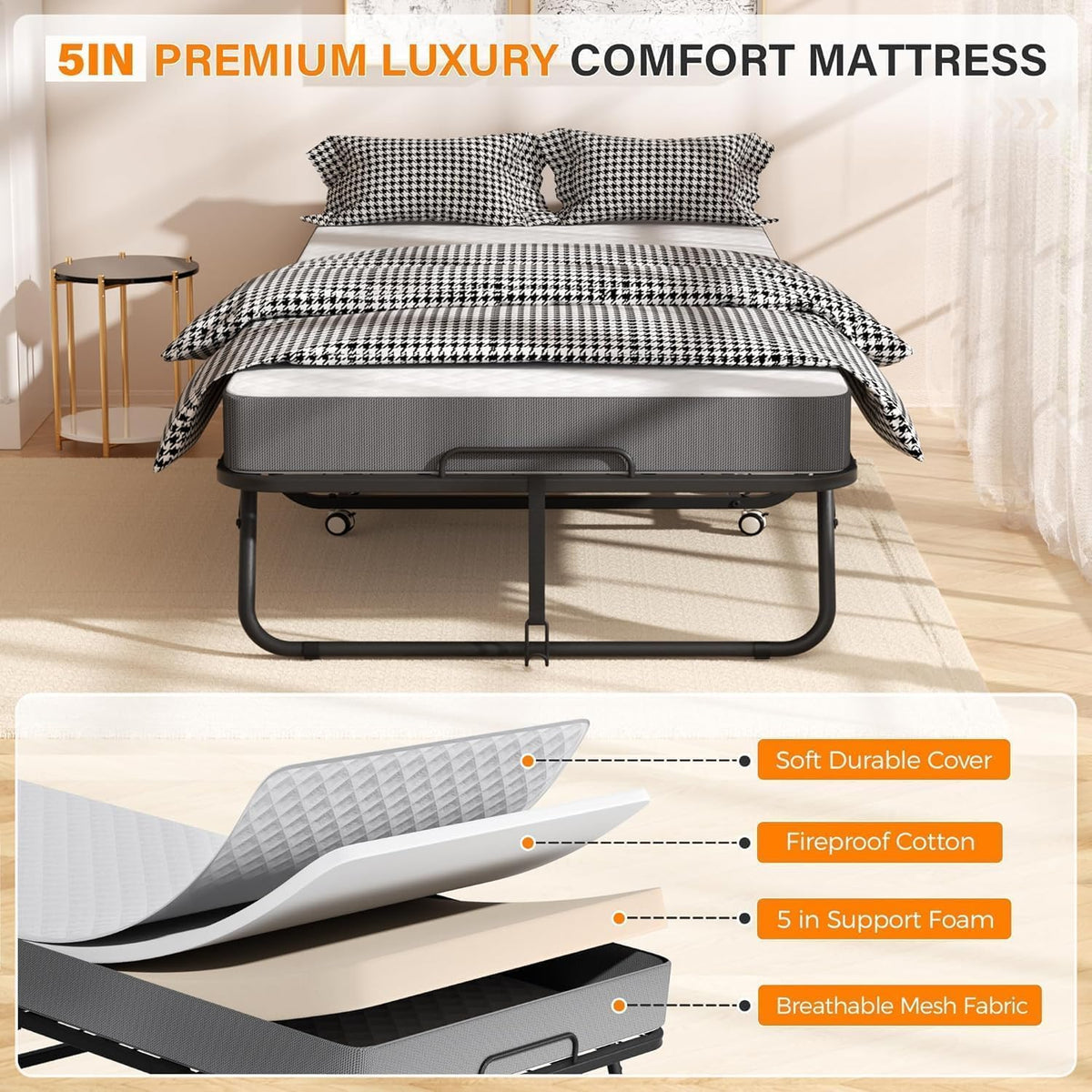 75” x 38” Folding Bed with 5" Memory Foam Mattress A622