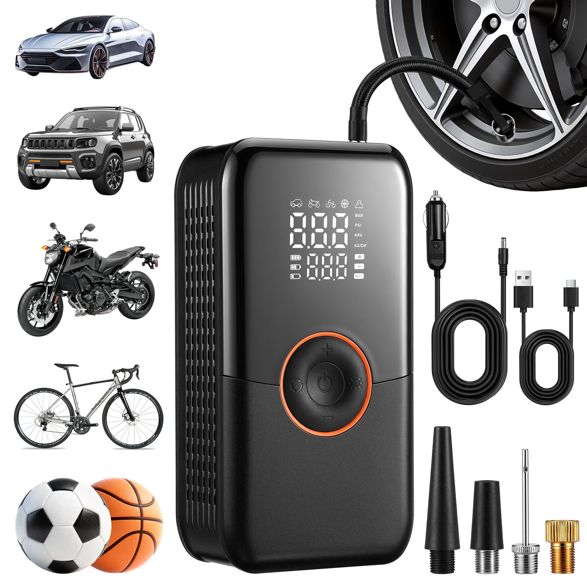 Portable Air Compressor 150PSI Cordless Tire Inflator Black W59540