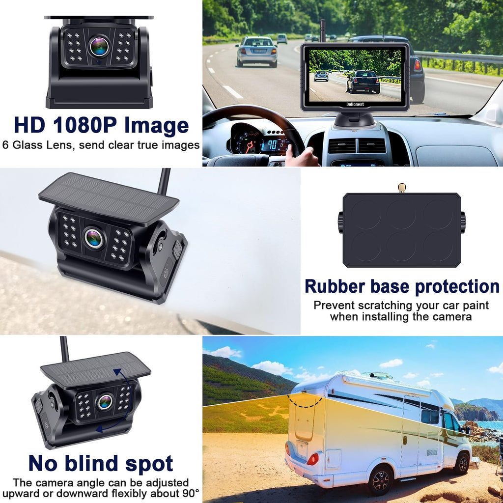 Wireless Solar Magnetic Backup Camera HD 1080P 5'' Monitor Kit Q816246