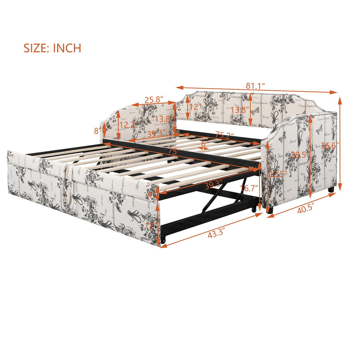 Twin Size Linen Upholstered Daybed with Trundle W931