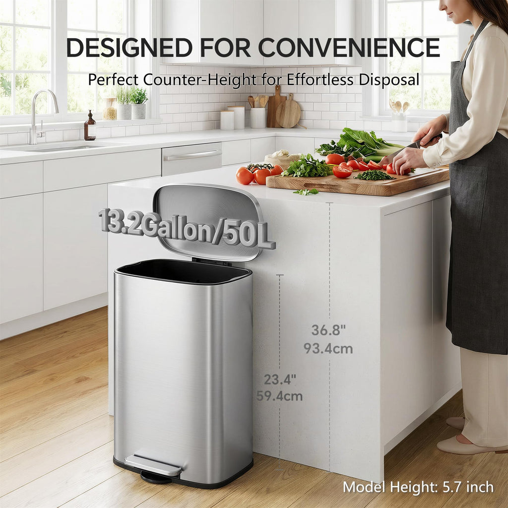13 Gallon and 1.6 Gallon Stainless Steel Trash Can Set with Lid and Step-on Pedal D8618