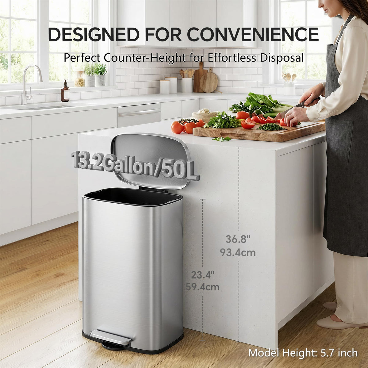 13 Gallon and 1.6 Gallon Stainless Steel Trash Can Set with Lid and Step-on Pedal D8618