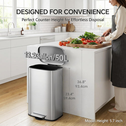 13 Gallon and 1.6 Gallon Stainless Steel Trash Can Set with Lid and Step-on Pedal D8618