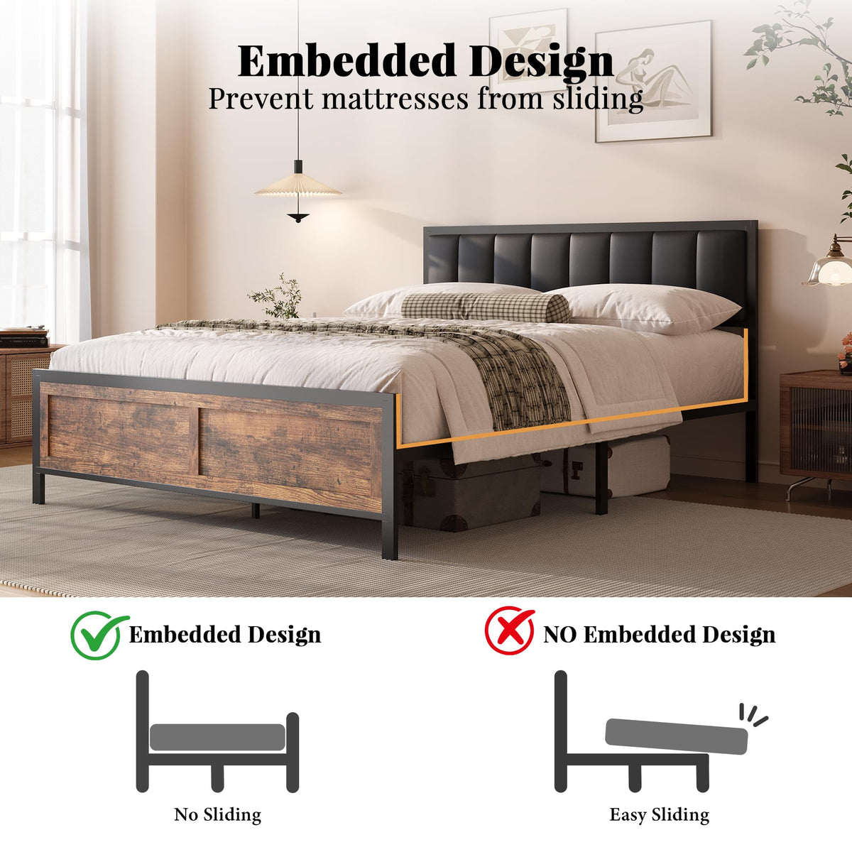 Full Size Metal Bed Frame with Headboard and Footboard F565