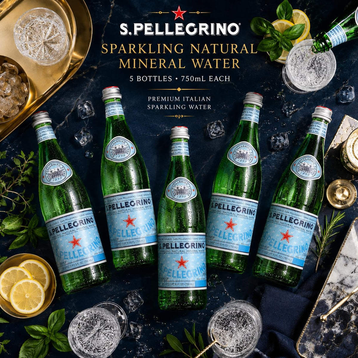 Sparkling Natural Mineral Water 750 mL Glass Bottles 5 Pack H65661