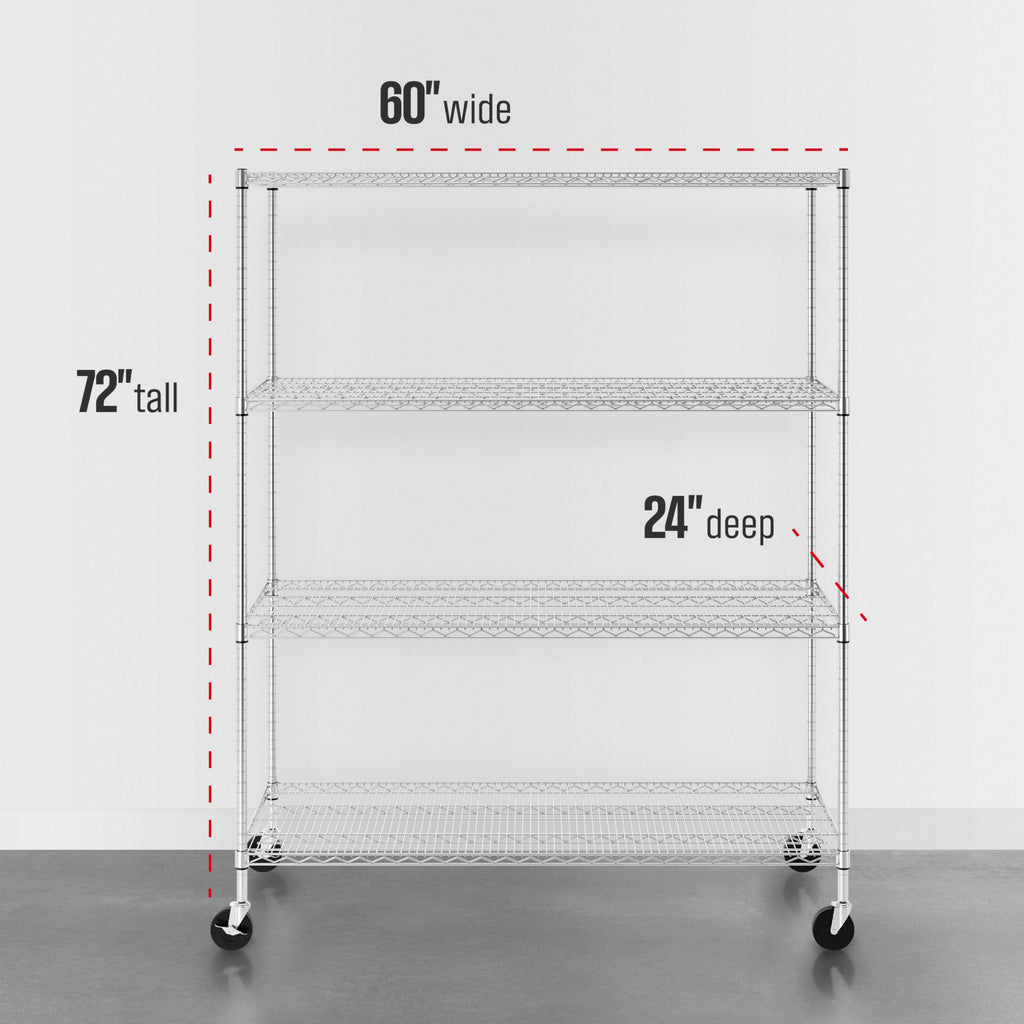 4-Tier Heavy Duty Steel Wire Rack with Wheels S657563