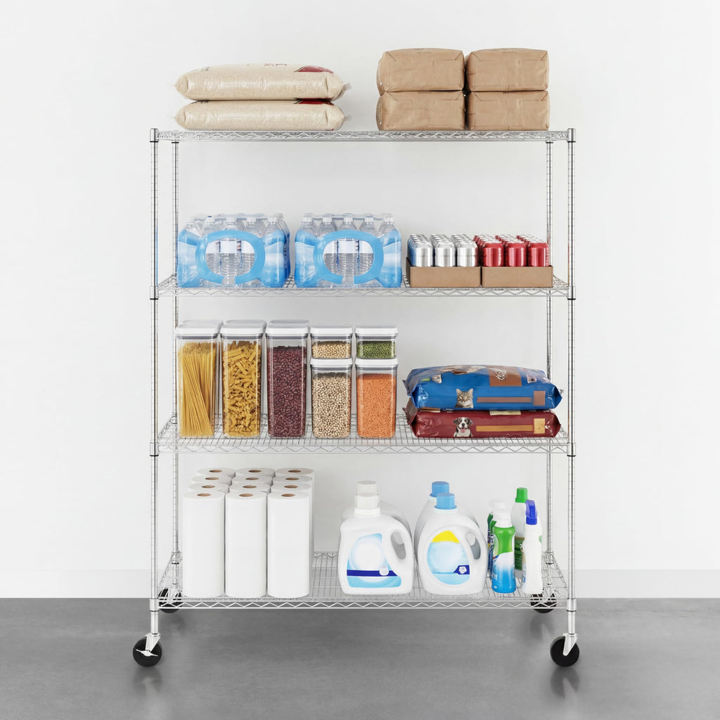 4-Tier Heavy Duty Steel Wire Rack with Wheels S657563