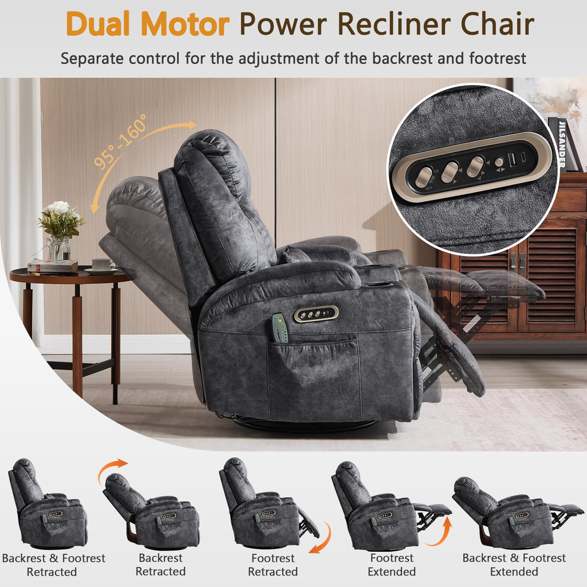 Power Swivel Rocker Recliner Chair V7146