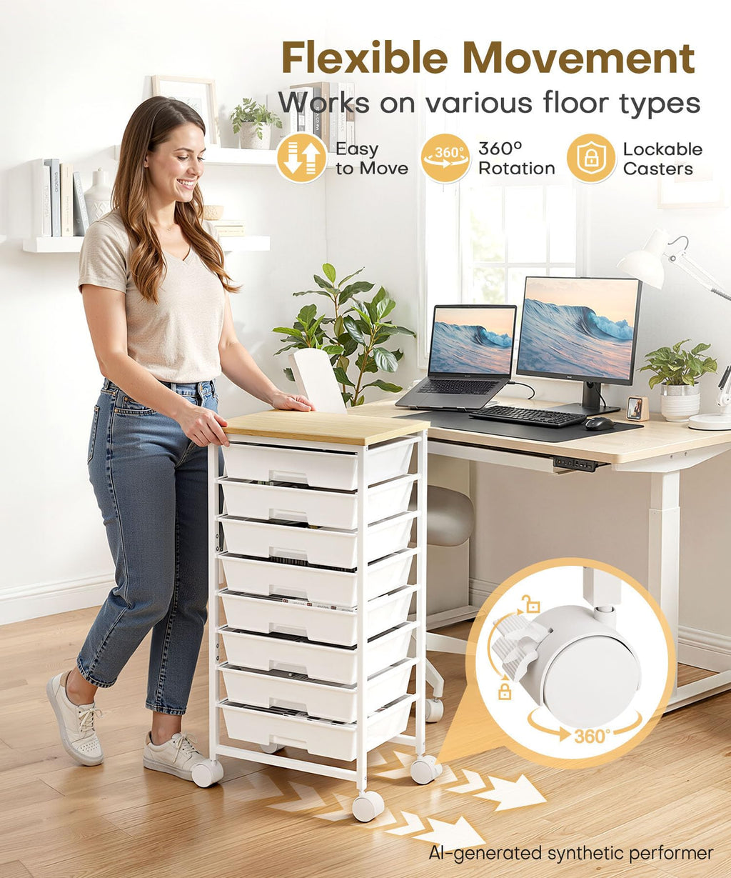 Rolling Storage Drawer Cart 8 Drawer Lockable Wheels L673