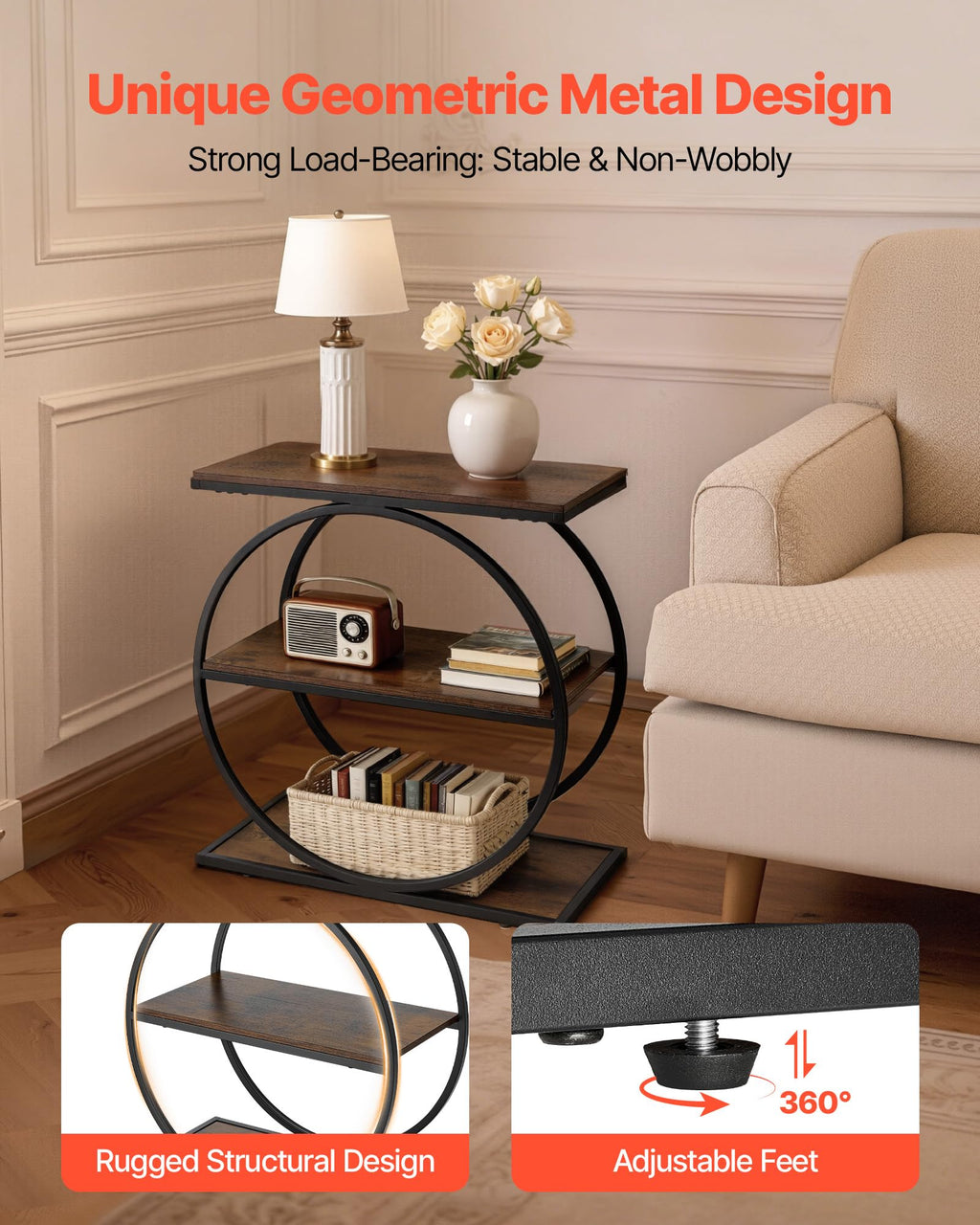 3-Tier Narrow Side Table with Open Storage Shelves Q5282
