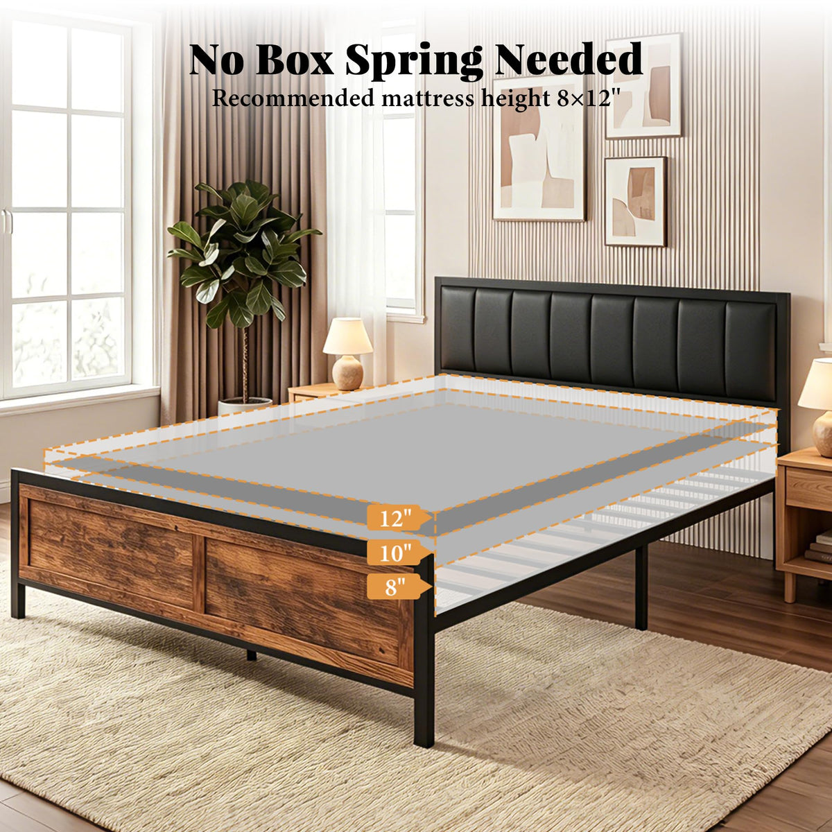 Full Size Metal Bed Frame with Headboard and Footboard F565