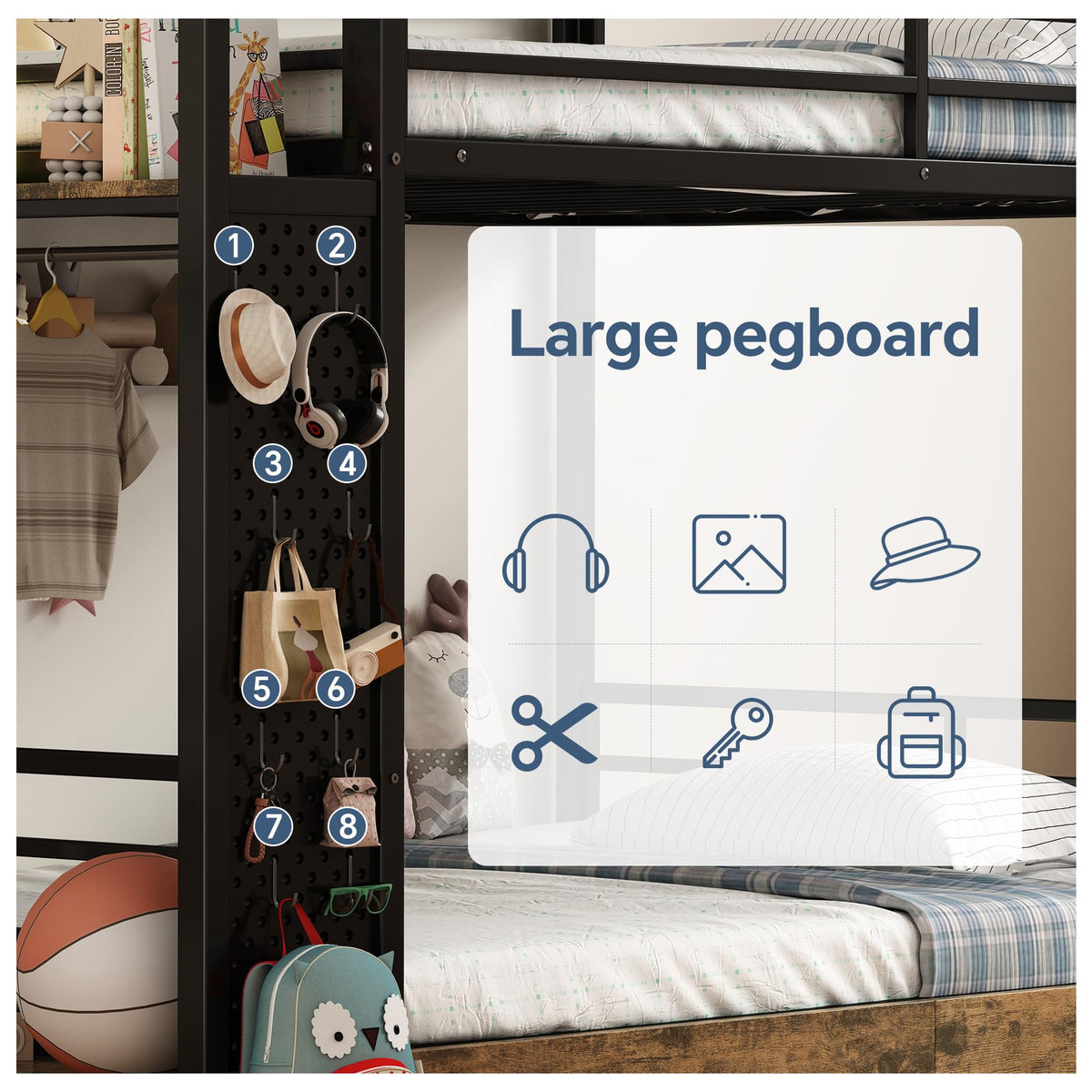Twin Over Twin Metal Bunk Bed with Storage S1344