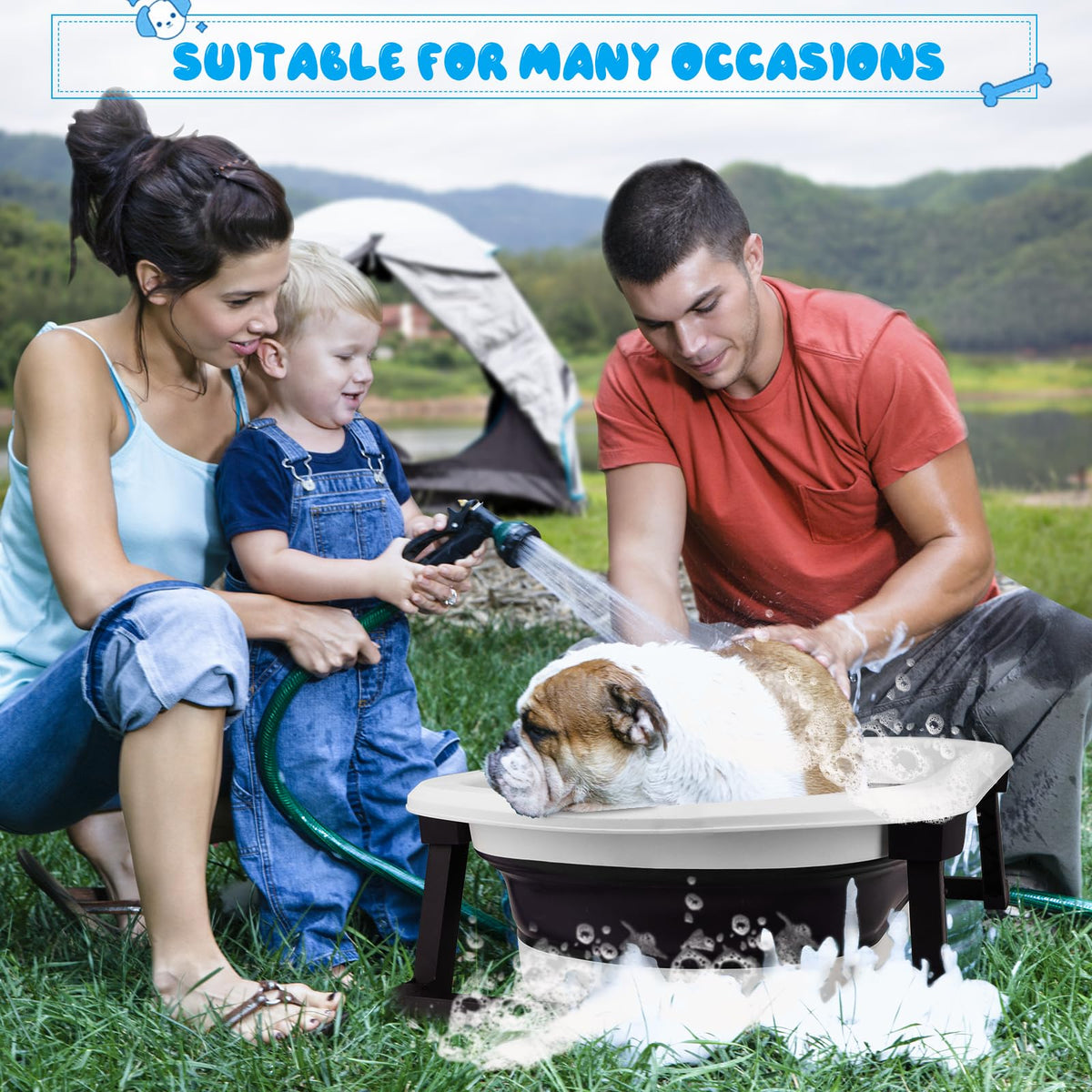 Collapsible Pet Bathtub with Water Drain Plug and Grooming Brush K5208
