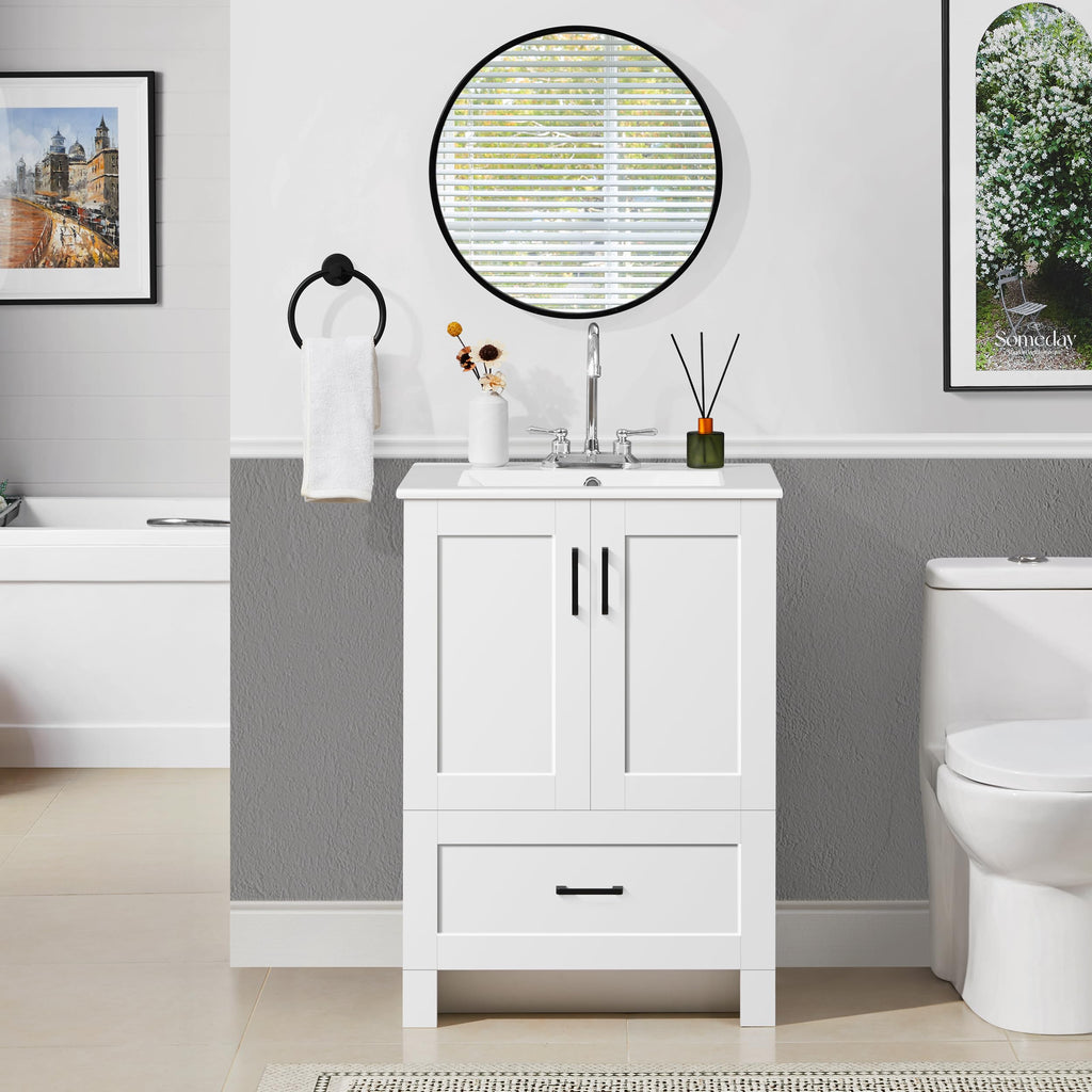 24" White Bathroom Vanity with Sink P298