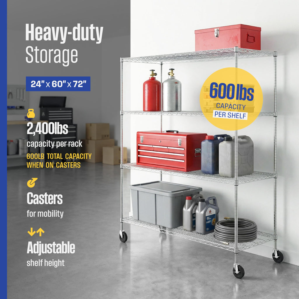 4-Tier Heavy Duty Steel Wire Rack with Wheels S657563