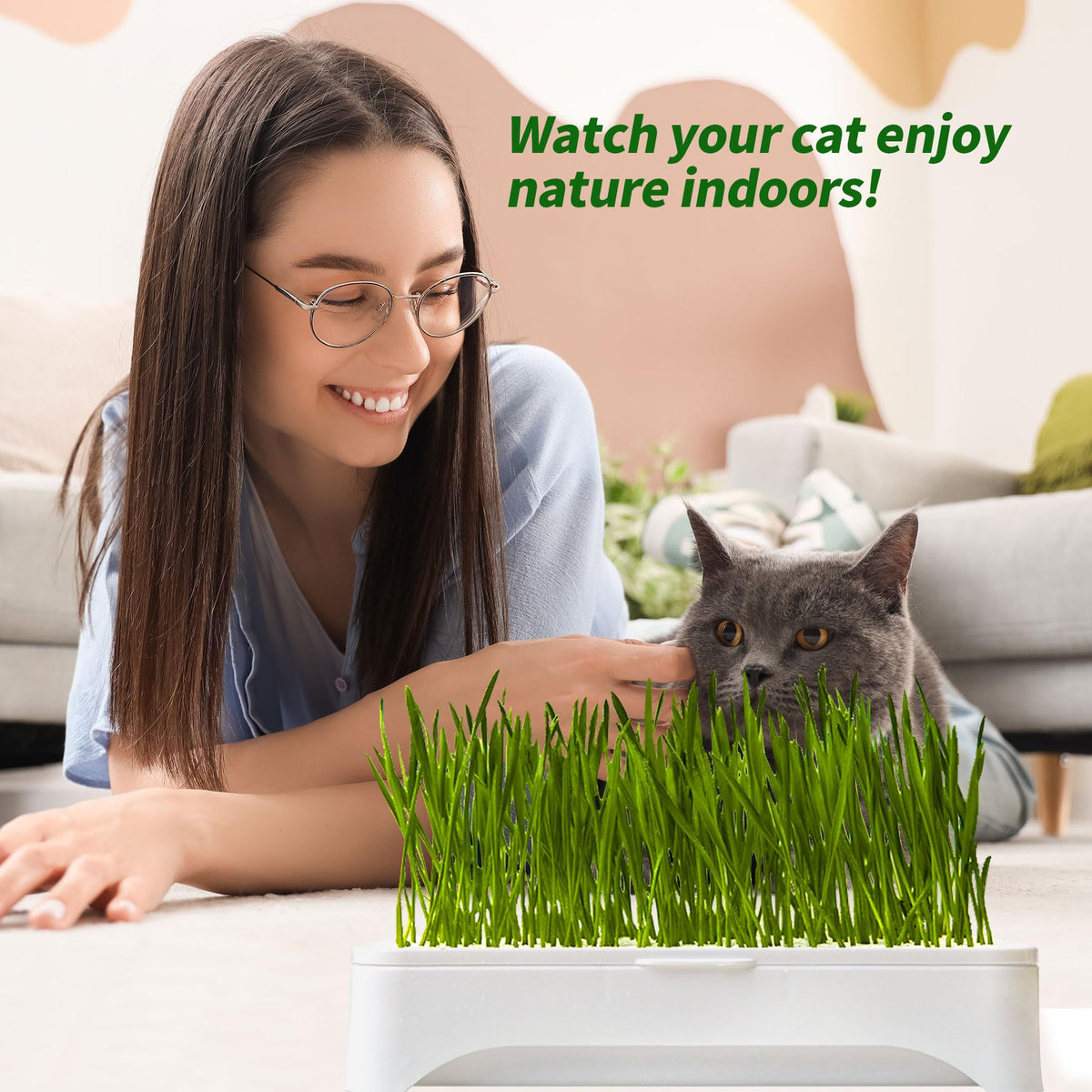 Cat Grass Kit with Organic Seeds Mix and Hydroponic Sprout Tray W719