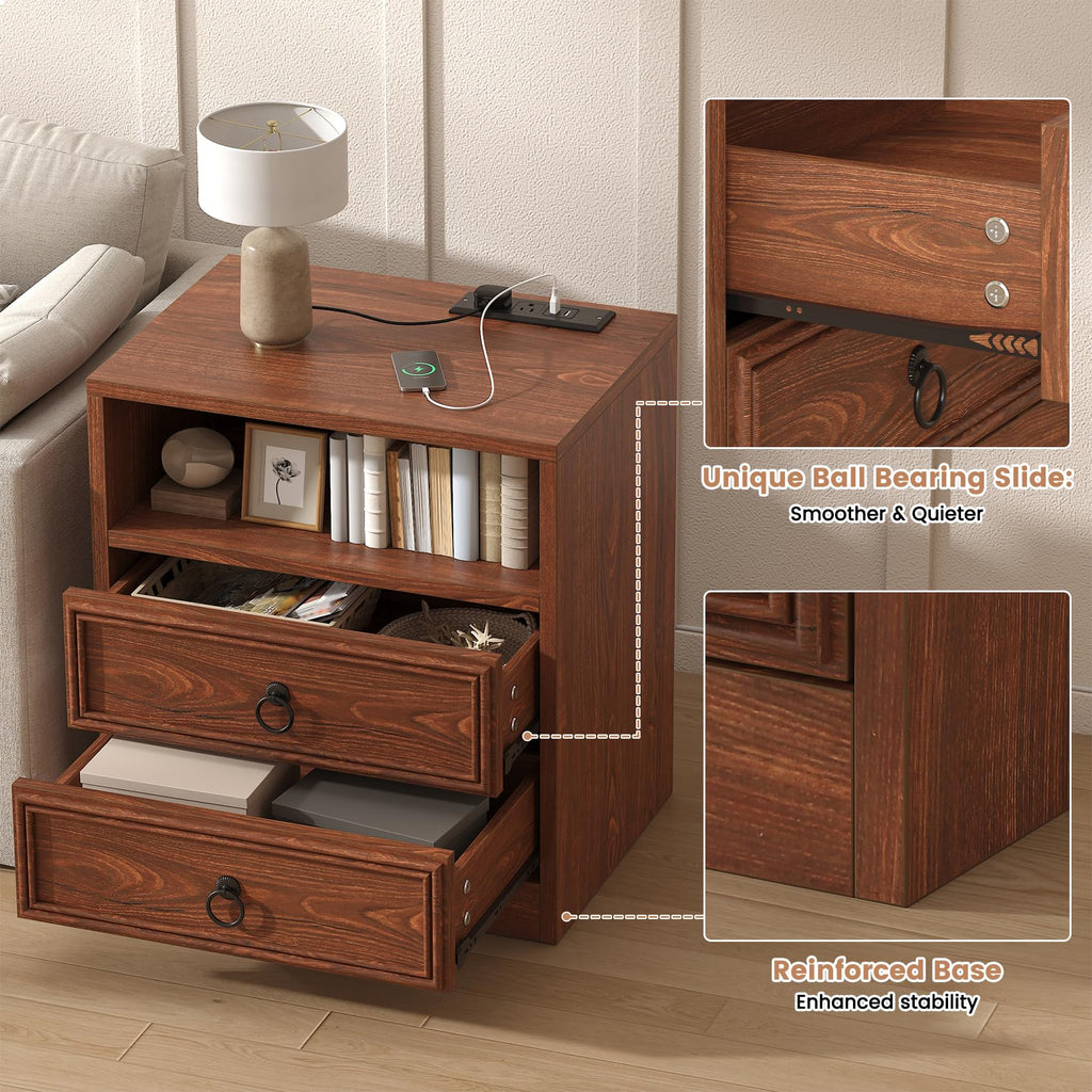 21.7" Wide Cherry Wood Nightstand with 2 Drawers U803234