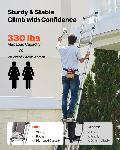 12.5ft Aluminum Telescoping Ladder 330LBS I205