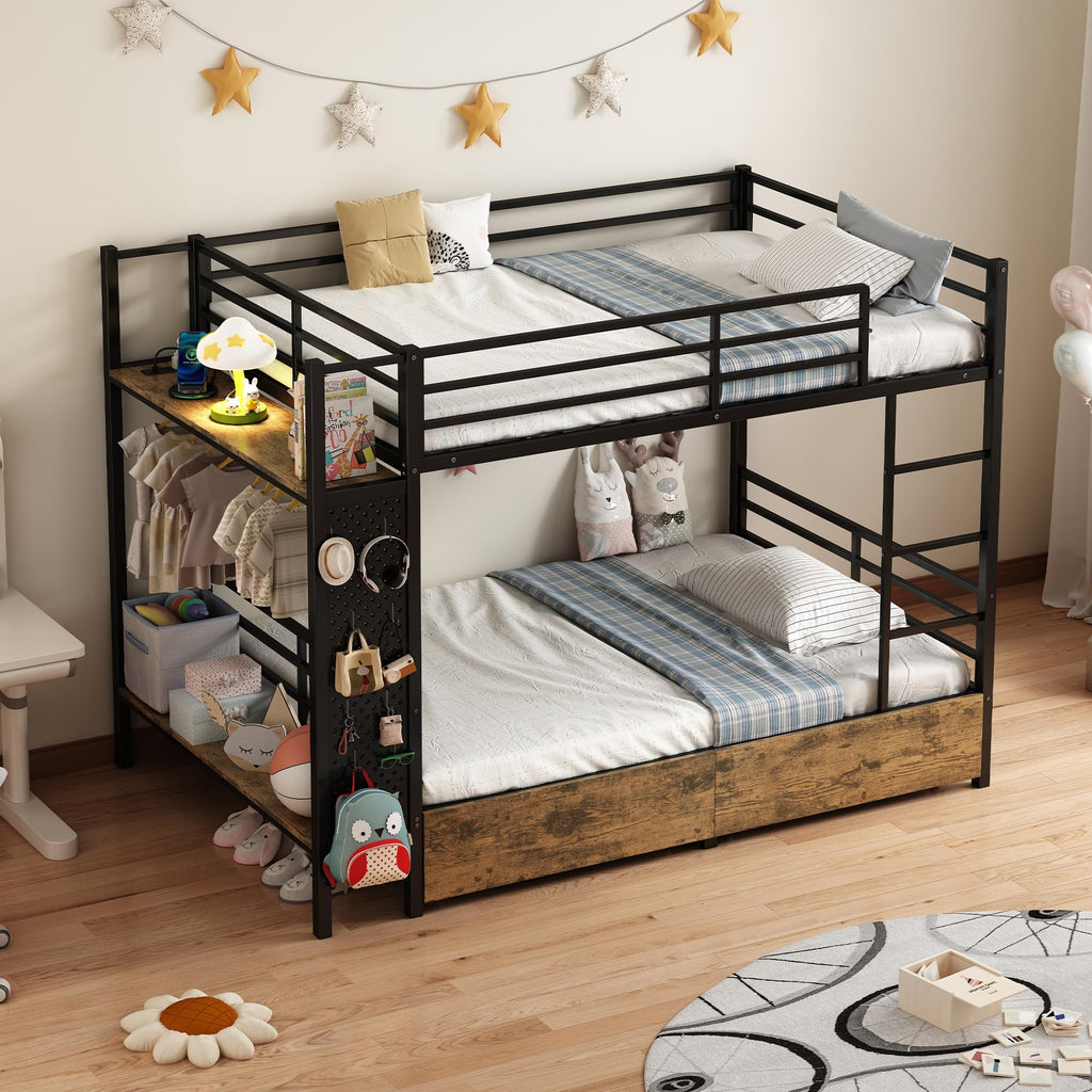 Twin Over Twin Metal Bunk Bed with Storage S1344