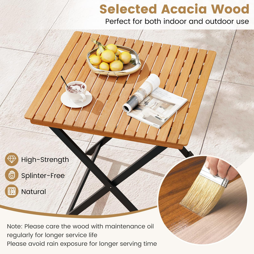 28-Inch Acacia Wood Square Foldable Patio Dining Table G77294