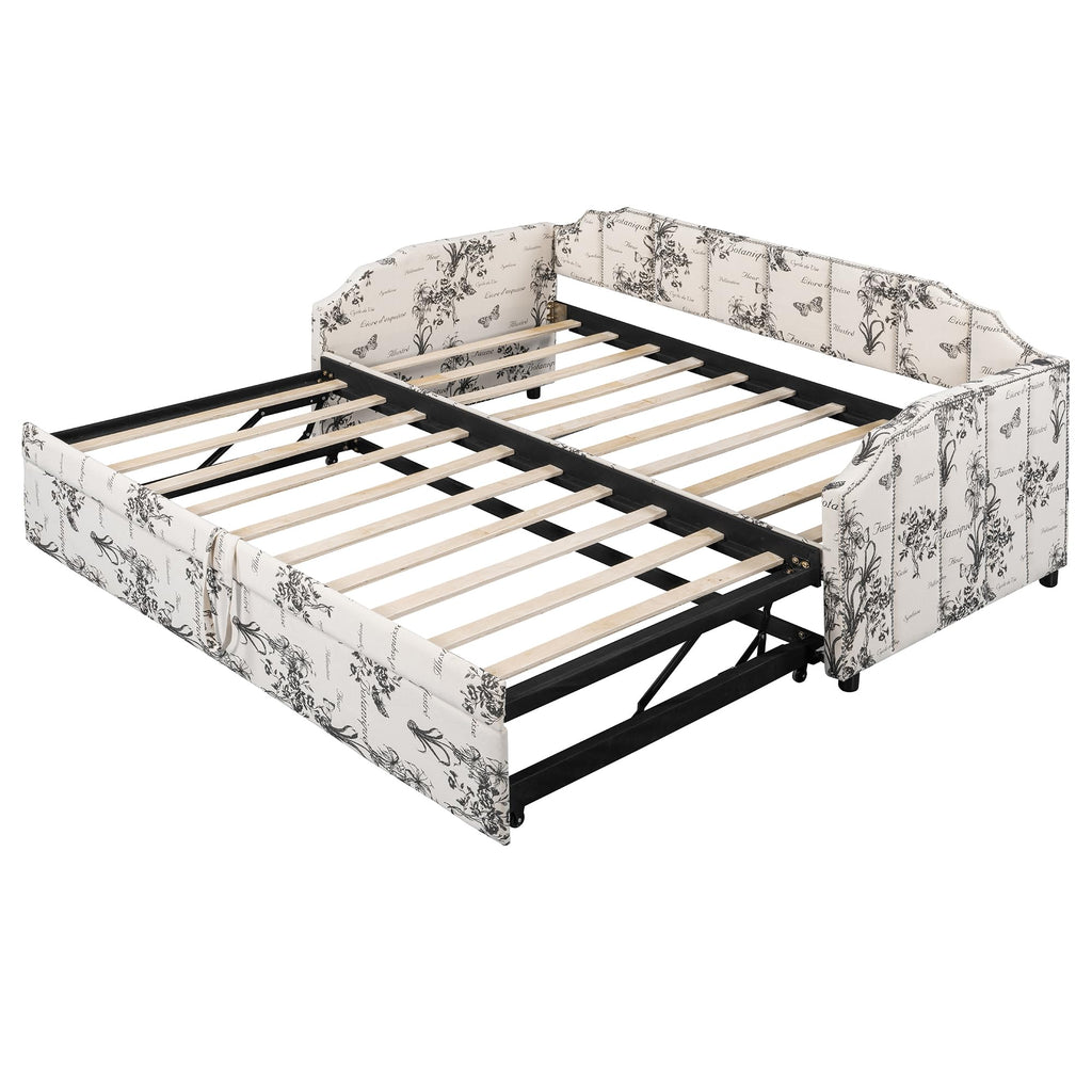 Twin Size Linen Upholstered Daybed with Trundle W931