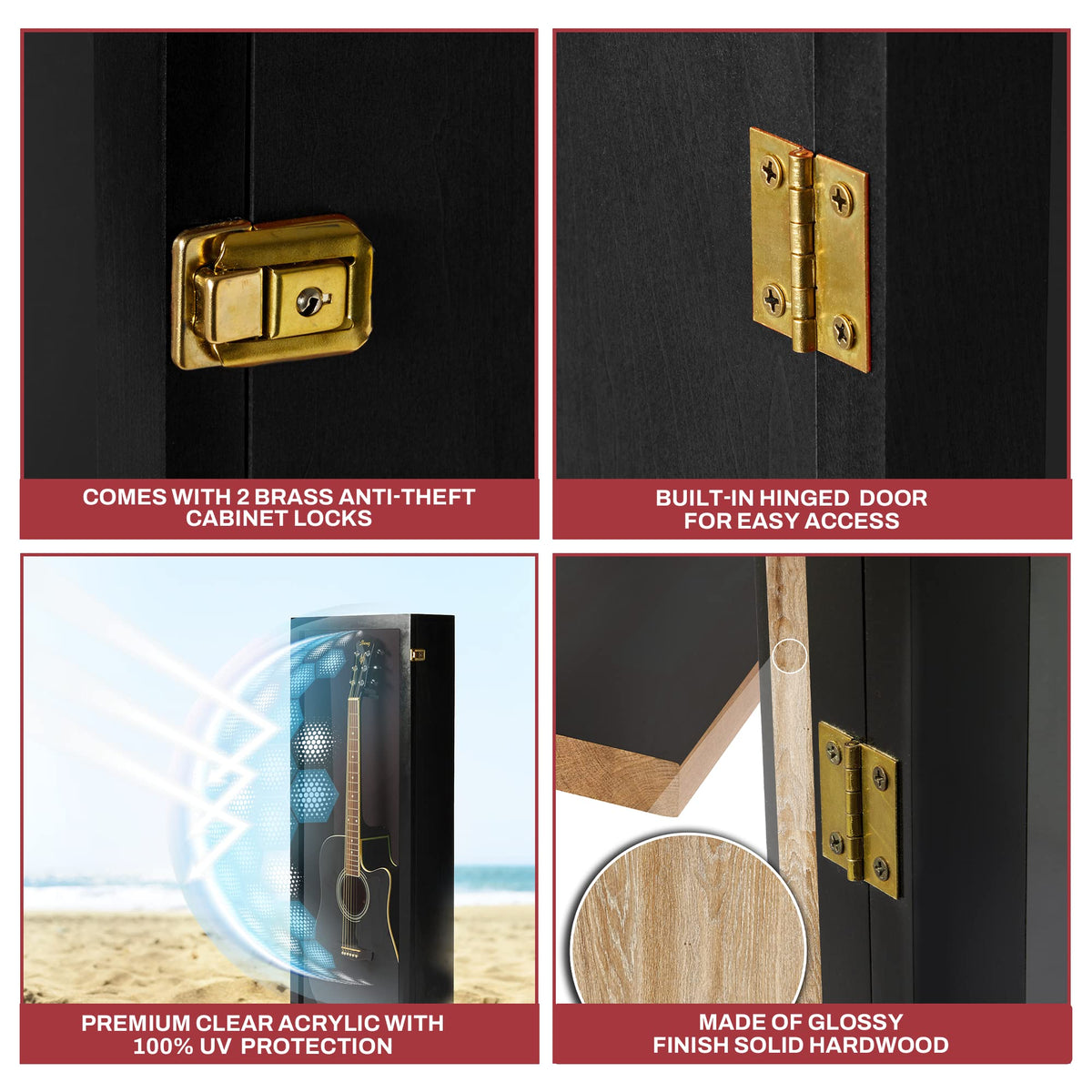Acoustic Guitar Display Case Wall Mount Black I52124