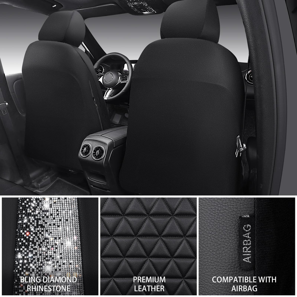 Black Leather Car Seat Covers Full Set C728776