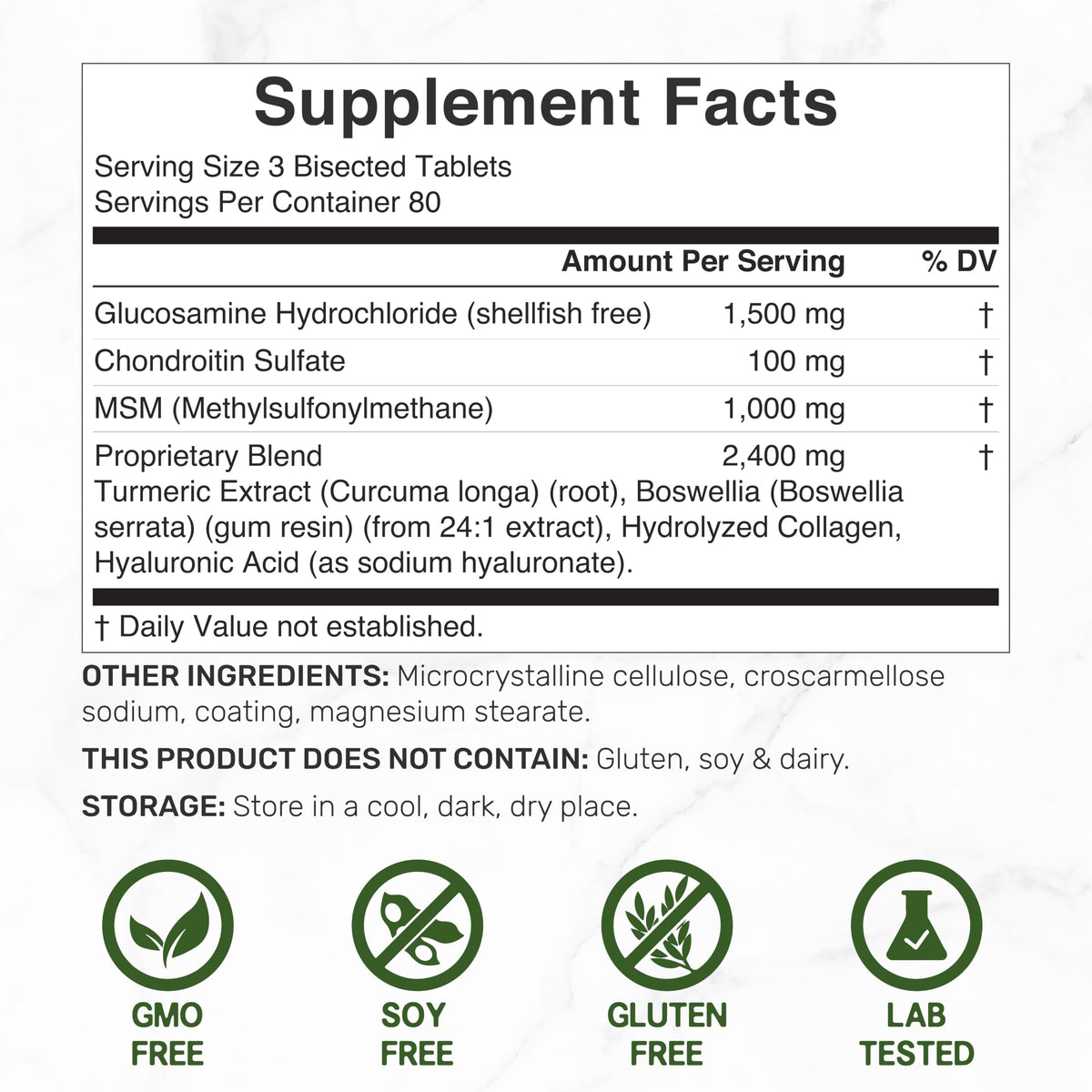 Glucosamine Chondroitin & MSM Complex 240 Tablets J72644