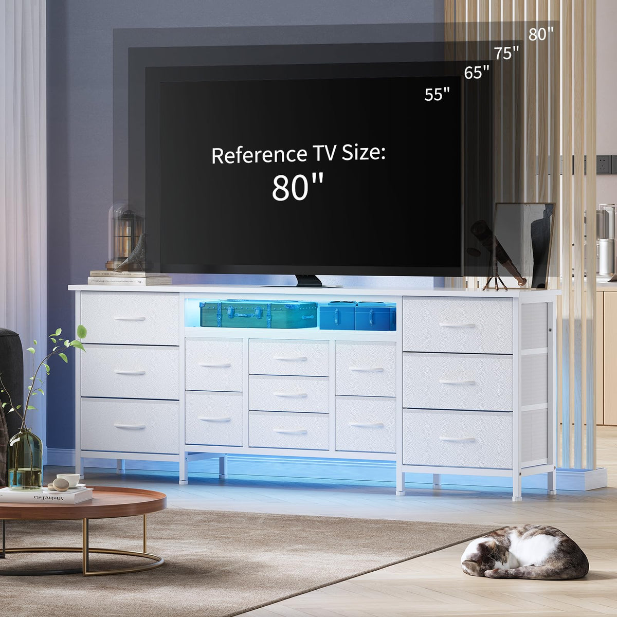 White 70 Inch 13 Drawer TV Stand B11972