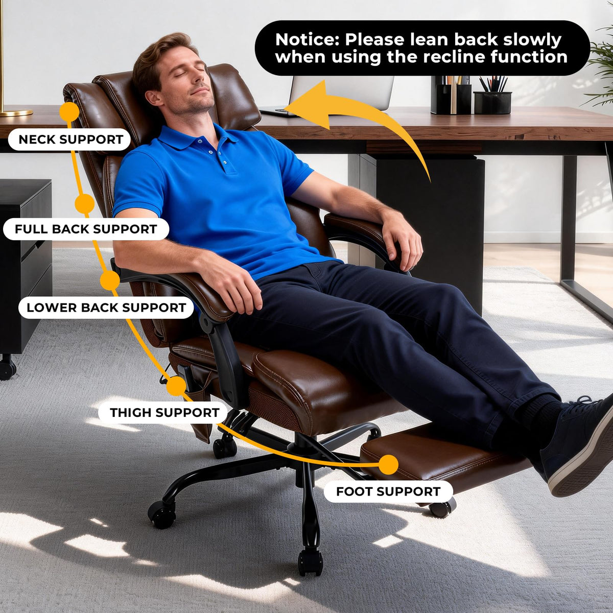 Brown Heated Massage Reclining Leather Office Chair with Foot Rest X162447