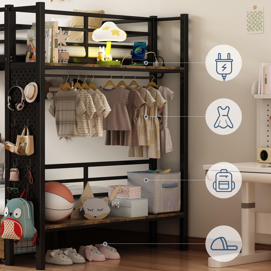 Twin Over Twin Metal Bunk Bed with Storage S1344