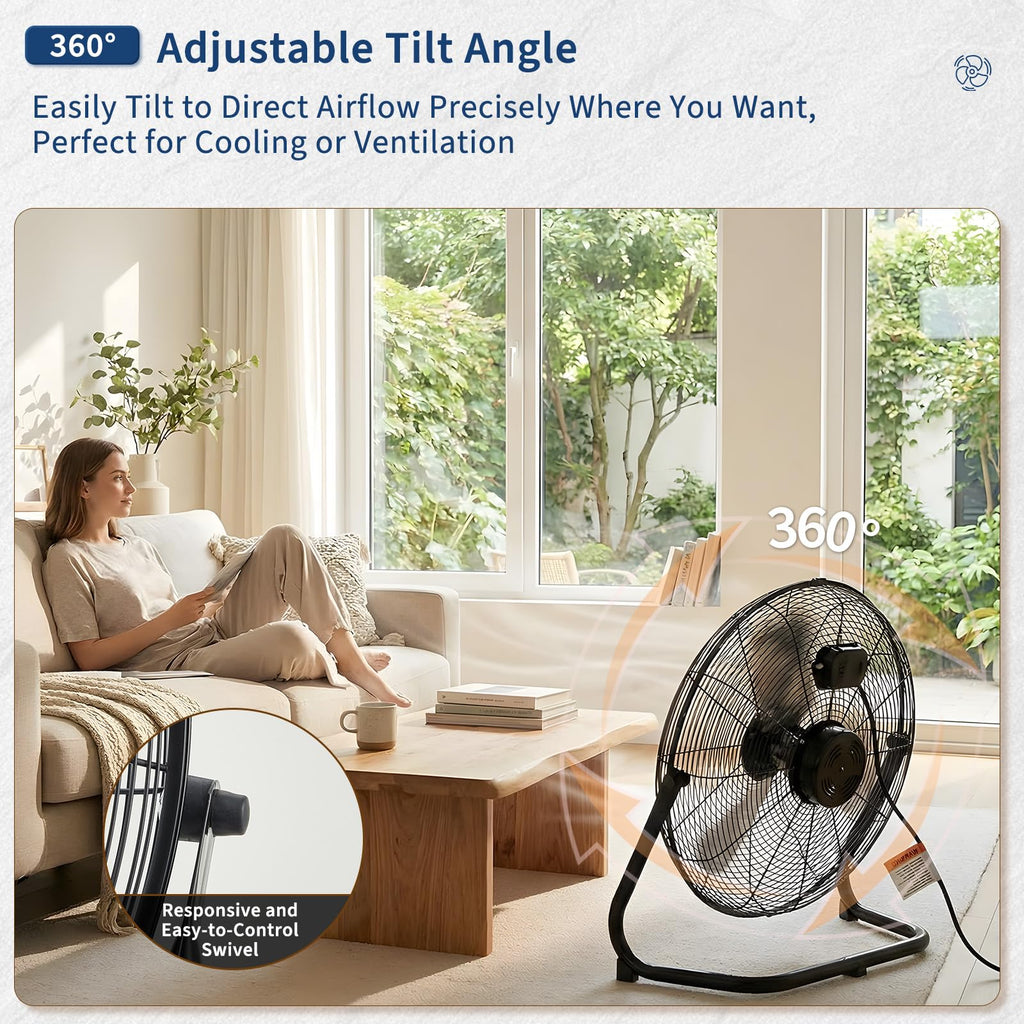 20 Inch High Velocity 3 Speeds Portable Floor Fan J6480