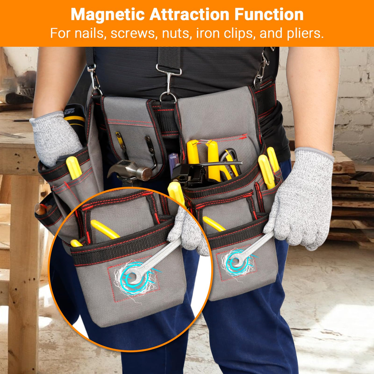Heavy Duty Magnetic Tool Belt with Suspenders Q6480