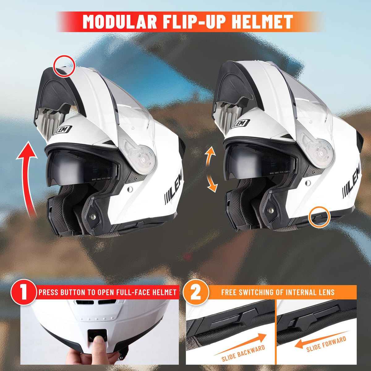 Full Face Flip Up Fiberglass Motorcycle Helmet with Sun Visor X137631