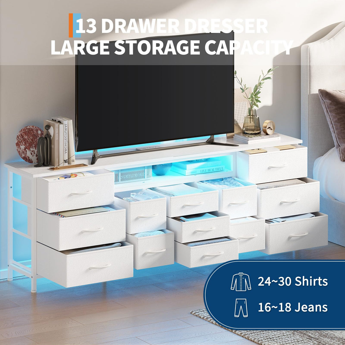 White 70 Inch 13 Drawer TV Stand B11972