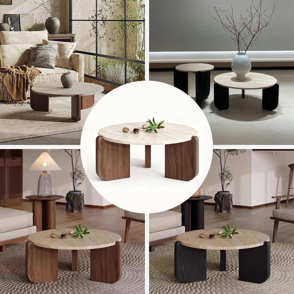 Solid Wood Stone Top Coffee Table D4585