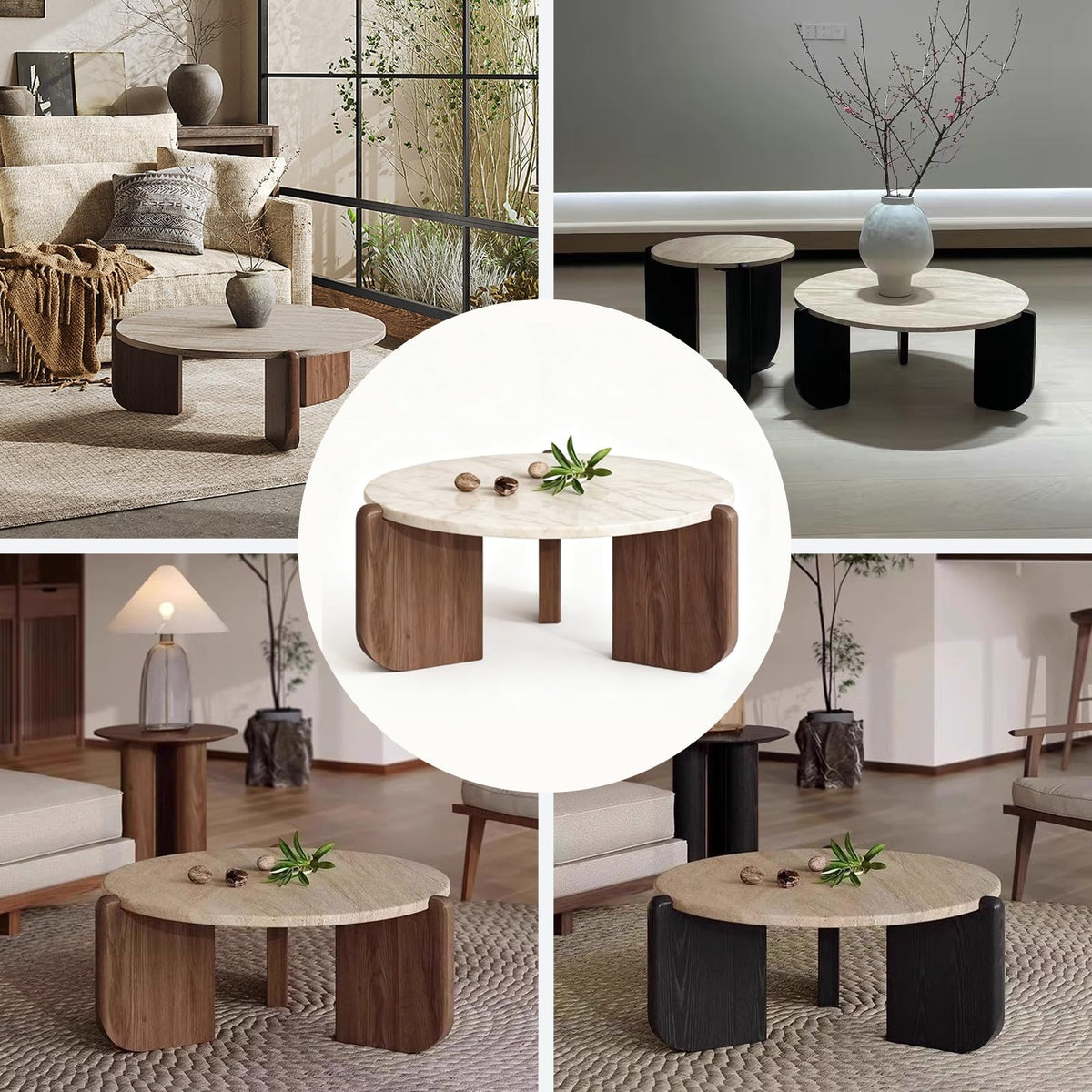Solid Wood Stone Top Coffee Table D4585
