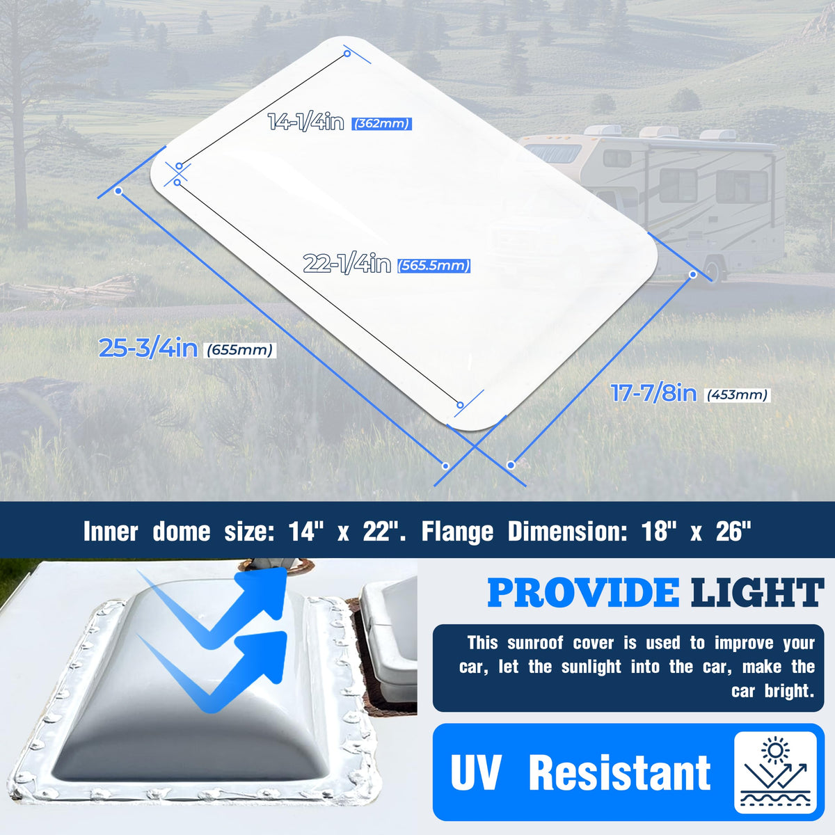 17-7/8" x 25-3/4" RV Skylight Replacement Cover M266