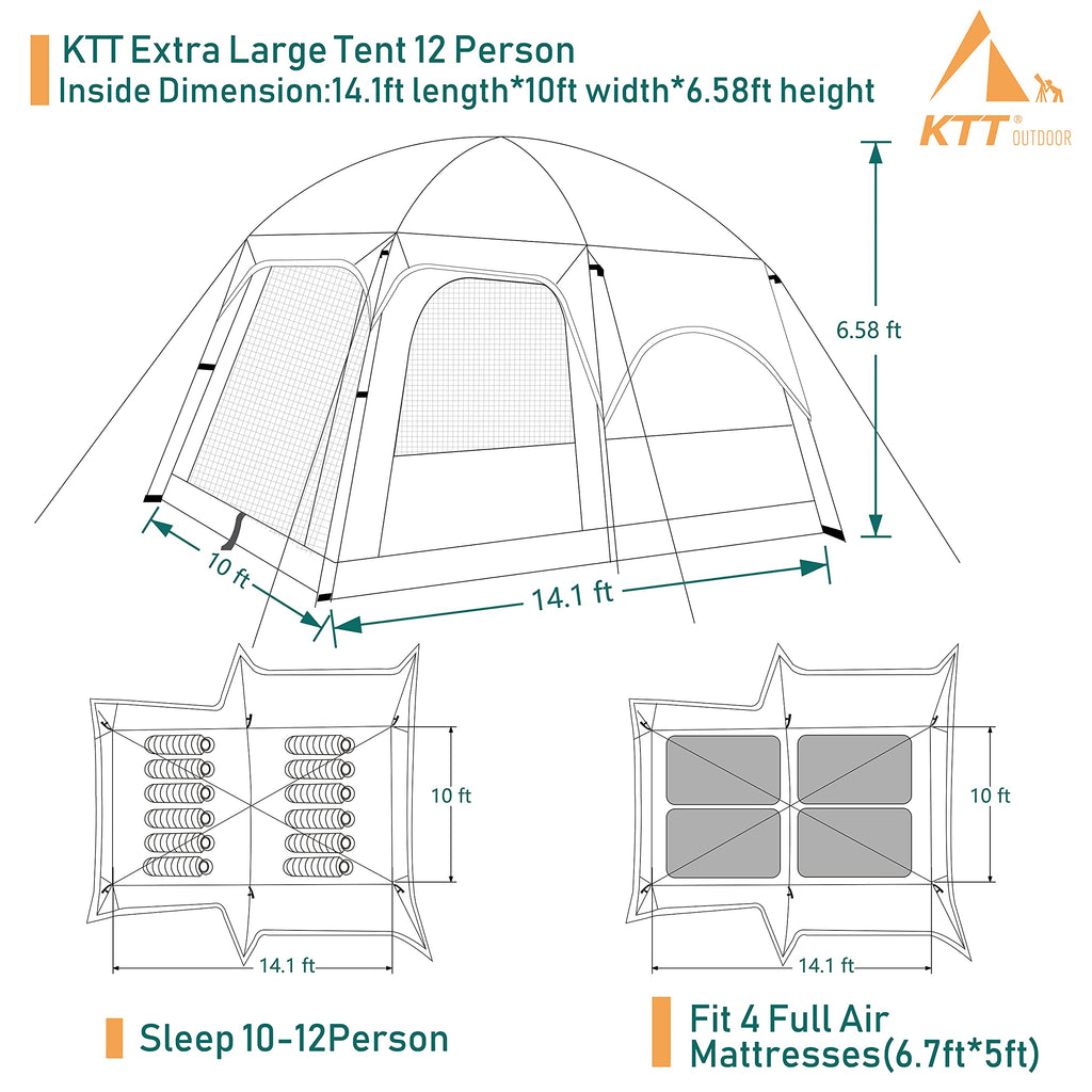 Extra Large 12-14 Person 2 Room Waterproof Double Layer Cabin Tent K6567