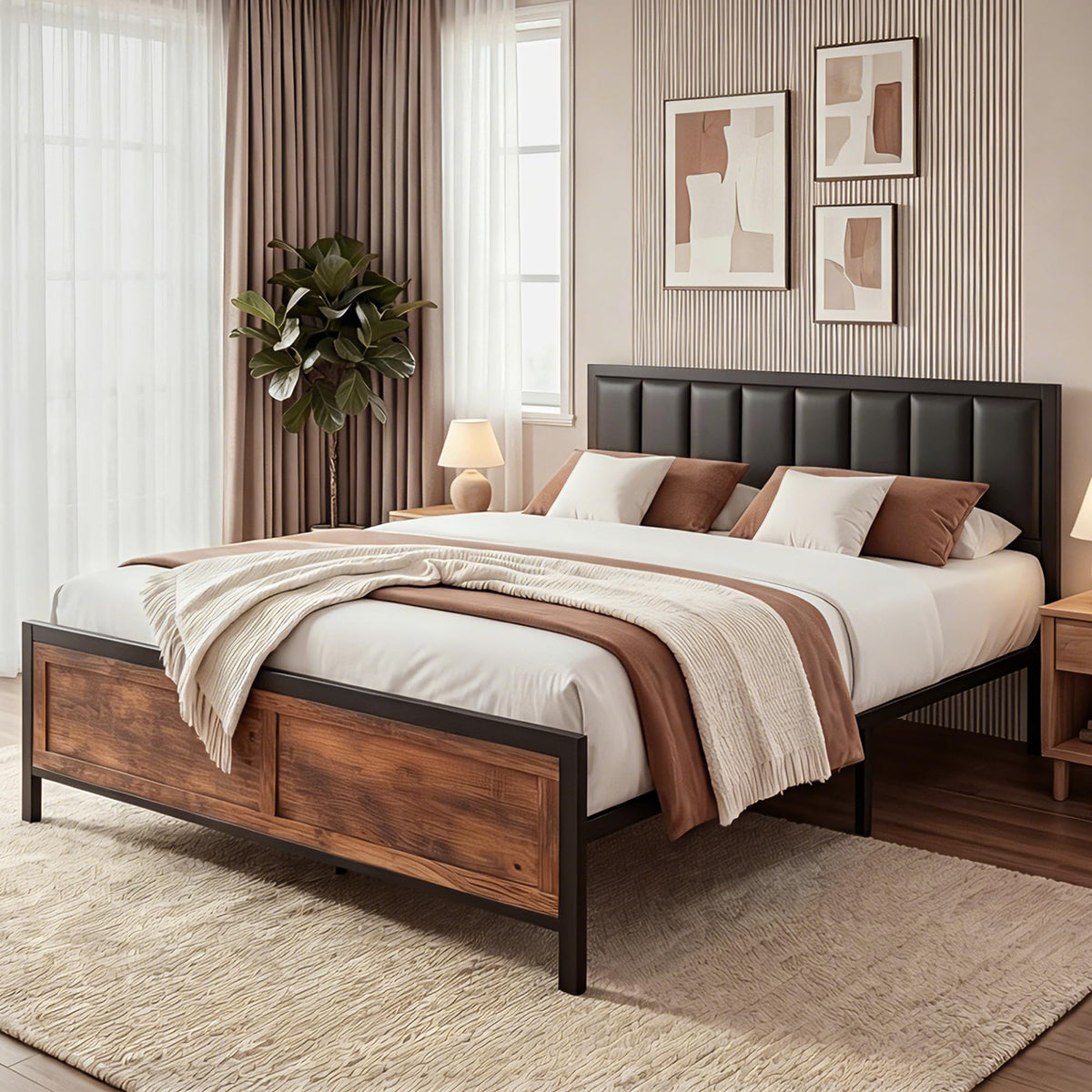 Full Size Metal Bed Frame with Headboard and Footboard F565