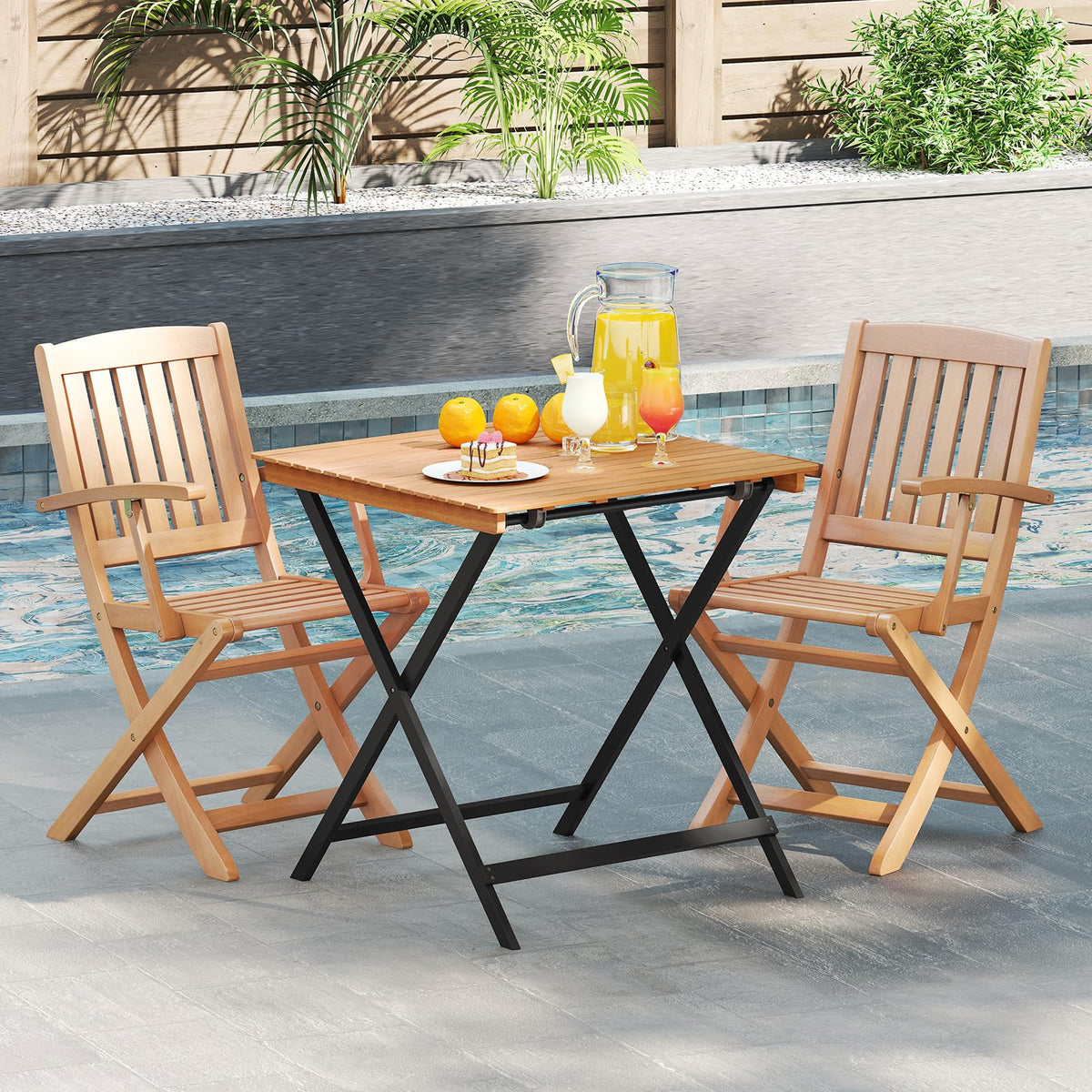28-Inch Acacia Wood Square Foldable Patio Dining Table G77294