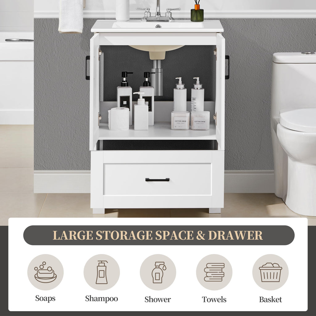 24" White Bathroom Vanity with Sink P298