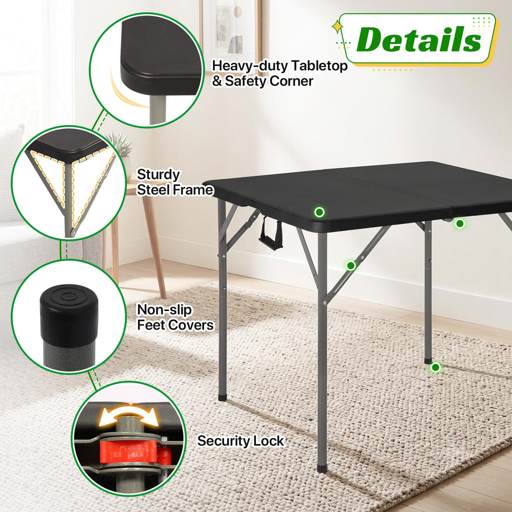 34" Square Folding Table, Black B322