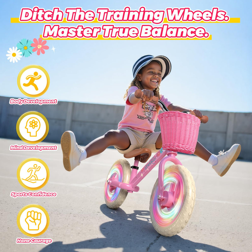 Toddler Balance Bike with Fender, Adjustable Seat/Handlebar, Flat-Free LED Tires H311513