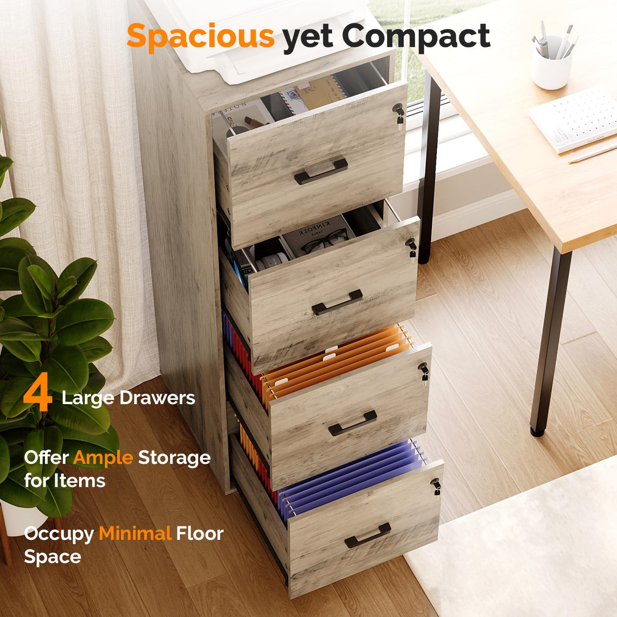 4 Drawer Wood File Cabinet with Lock F26627